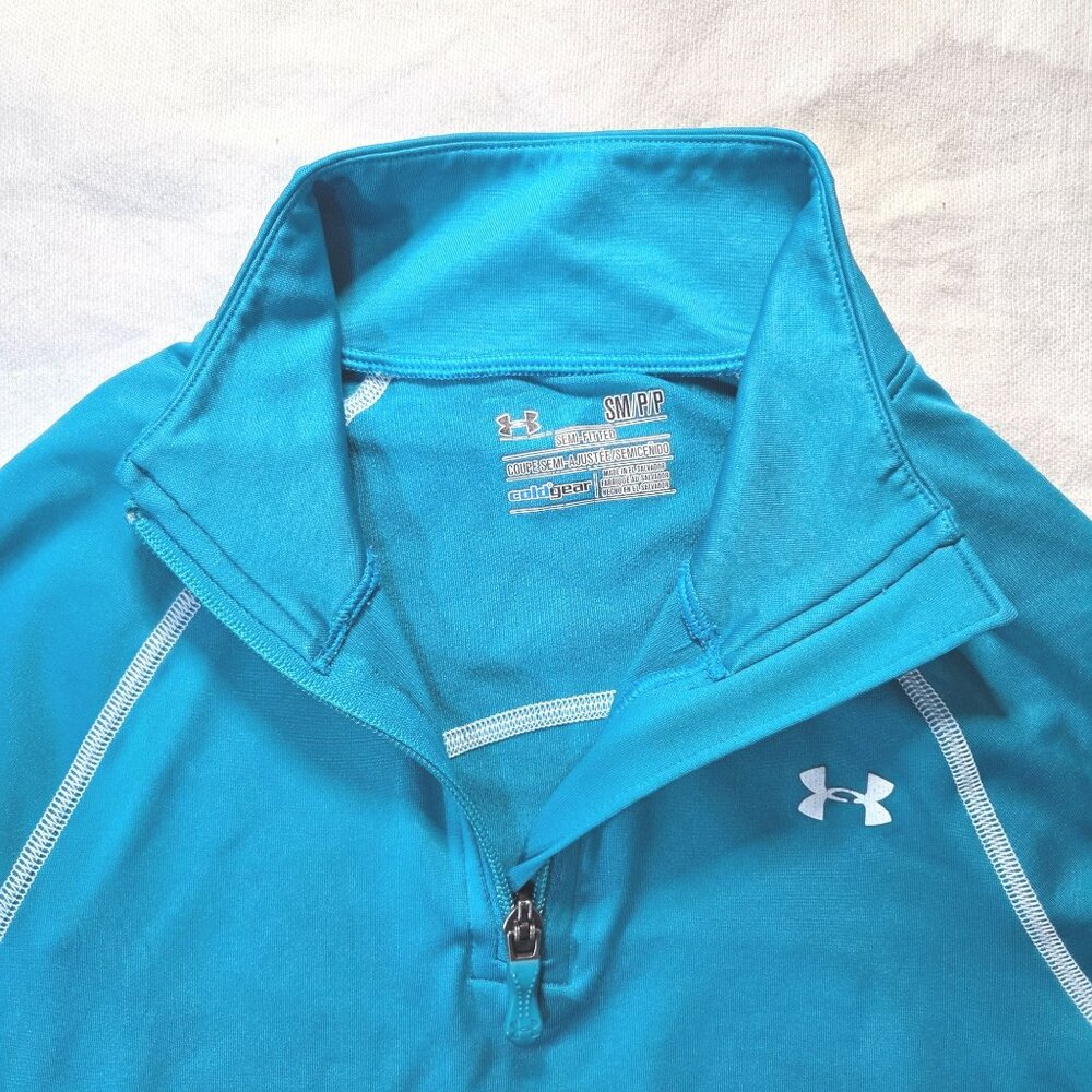 Under Armour Women's Blue Semi-Fitted ColdGear 1/4 Zip Long Sleeve Active Top S - Picture 6 of 8